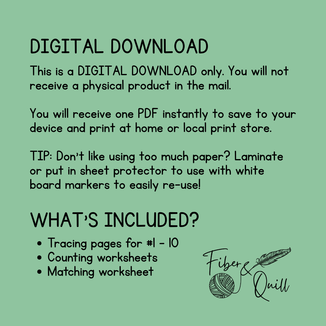 Preschool Number Fun Dinosaur Packet - Tracing, Counting, Matching (DIGITAL DOWNLOAD)