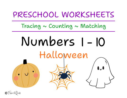 Preschool Number Fun Halloween Packet - Tracing, Counting, Matching (DIGITAL DOWNLOAD)