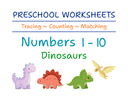 Preschool Number Fun Dinosaur Packet - Tracing, Counting, Matching (DIGITAL DOWNLOAD)