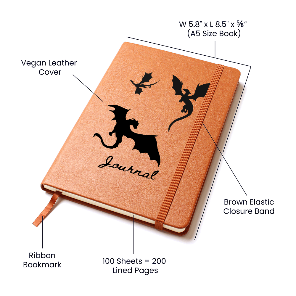 Journal with dragon design, vegan leather, notebook