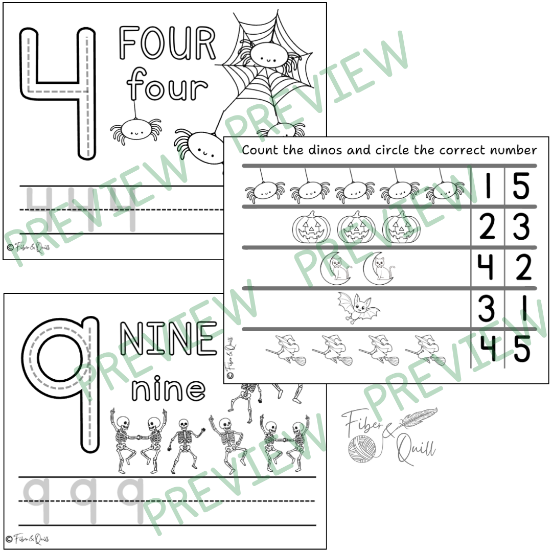Preschool Number Fun Halloween Packet - Tracing, Counting, Matching (DIGITAL DOWNLOAD)